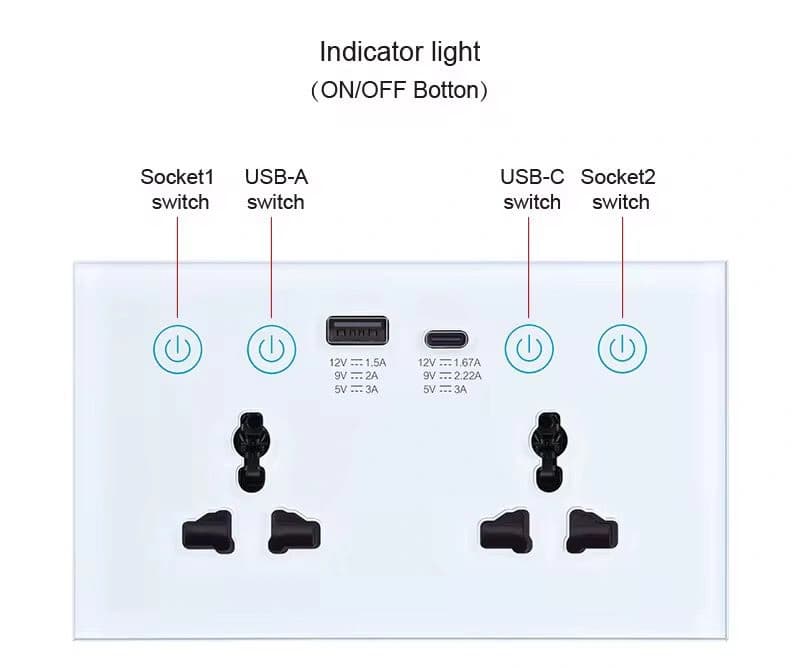 Smart Double Socket with USB & Type-C Charging Independent Control Dst01 view 3