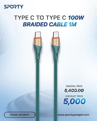 SPORTY TYPE C TO TYPE C 100W BRAIDED CABLE 1M LC631 view 3