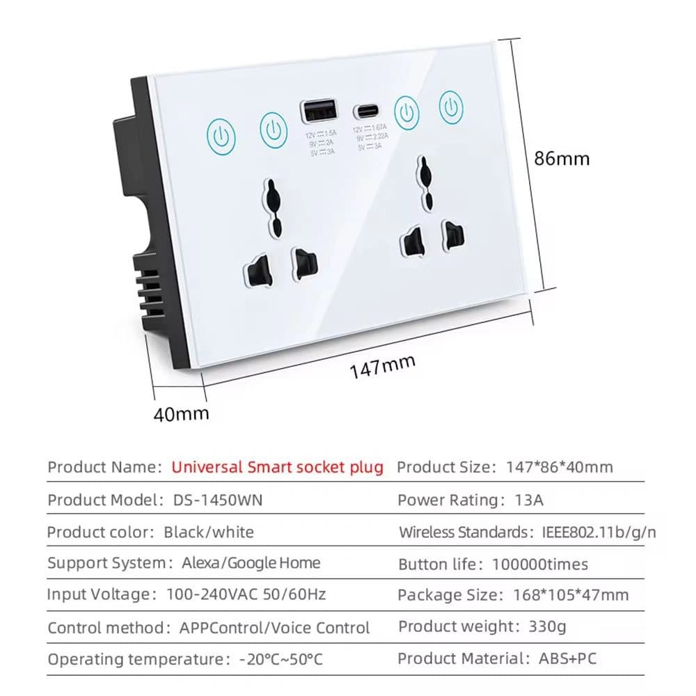 Smart Double Socket with USB & Type-C Charging Independent Control Dst01 view 2