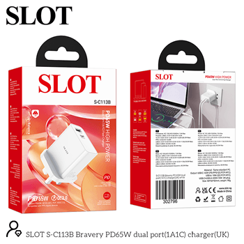 Slot C113B Bravery PD 65W Dual Port (1A1C) Charger (UK) view 6
